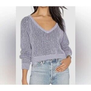 Free People Purple Moon Textured Flowy Cozy Cropped Sweater Shirt Size Med
